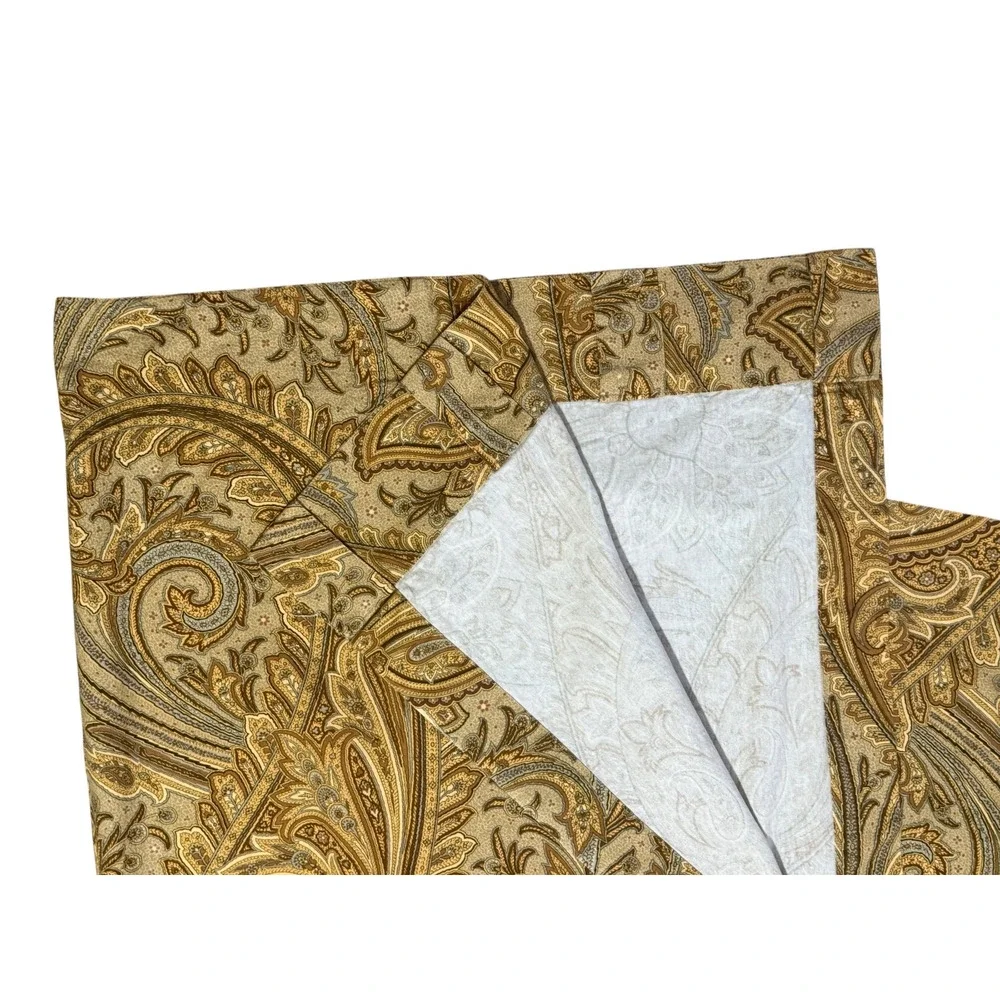 Pair Maison D'Hermine Cotton Paisley Drapes Curtains 84 Long Gold Tan 2 Panels